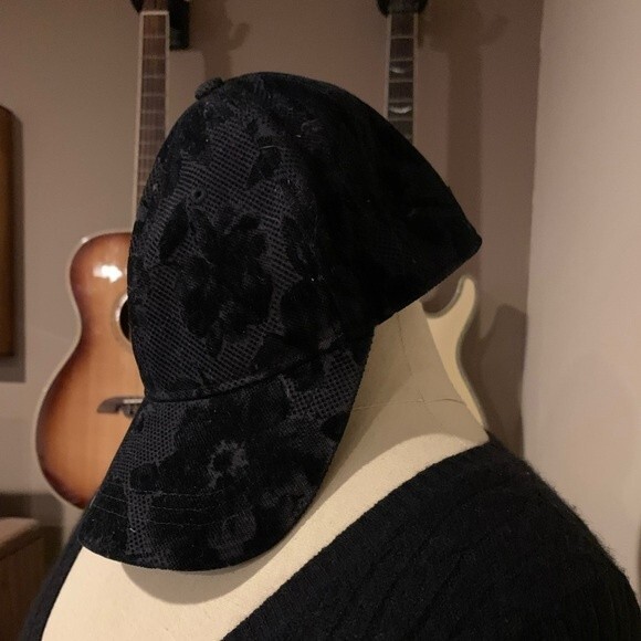 Lululemon ball cap. Black with floral design. Feels like velvet. Adjustable band - Picture 2 of 5